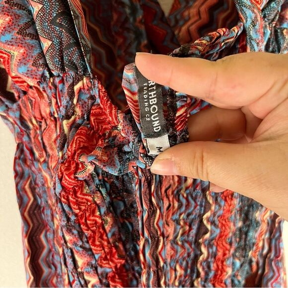 Earthbound Knee Length Dress Women’s Pink Blue Chevron V Neck Open Back Boho M - Picture 13 of 13